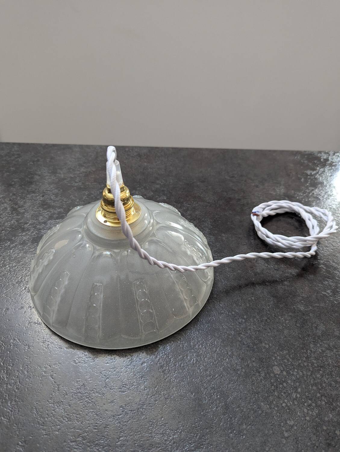 Antique opalescent pressed glass cup pendant lamp, art deco portable lamp