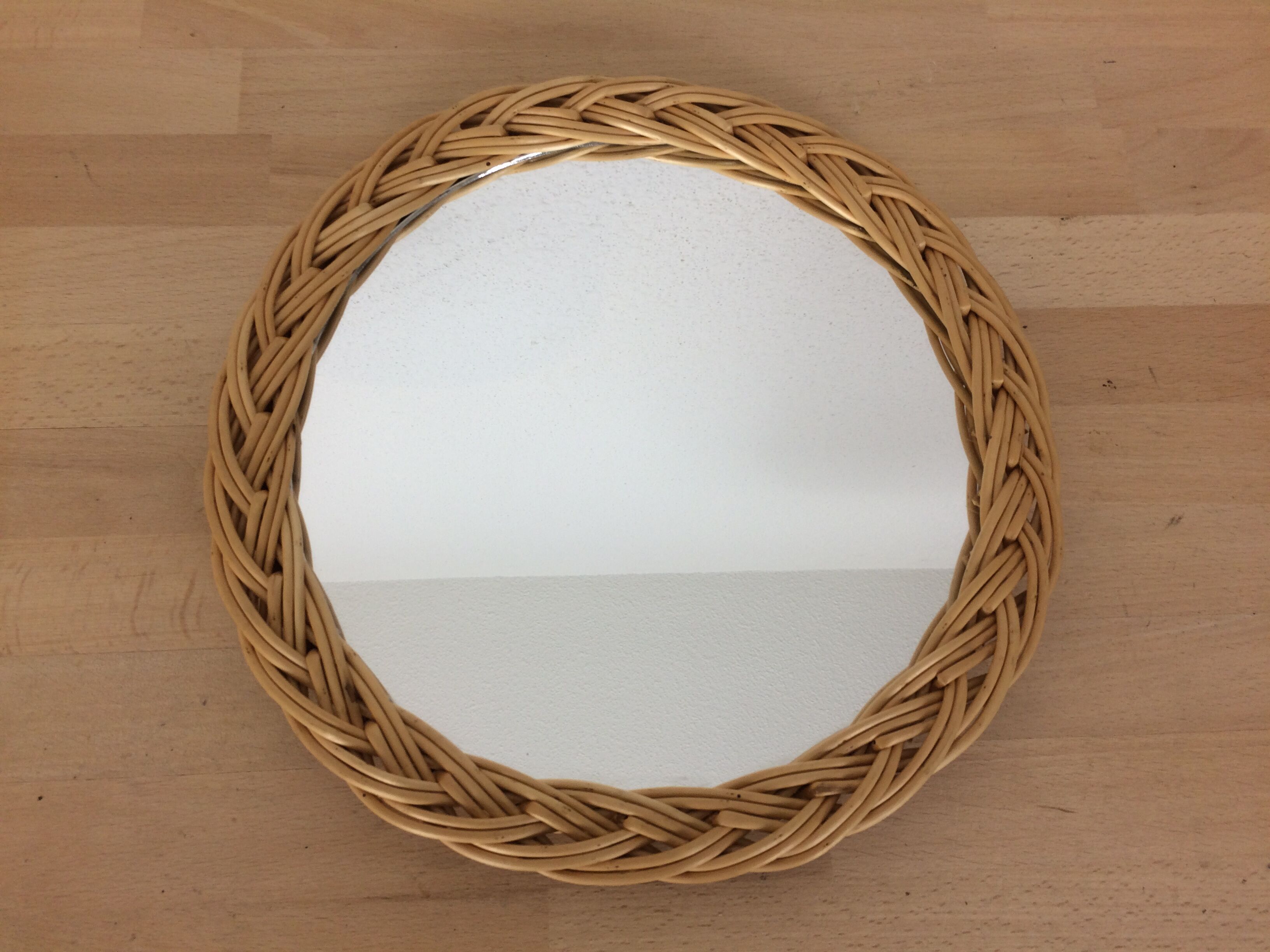 Woven rattan log mirror 30 cm