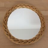 Woven rattan log mirror 30 cm