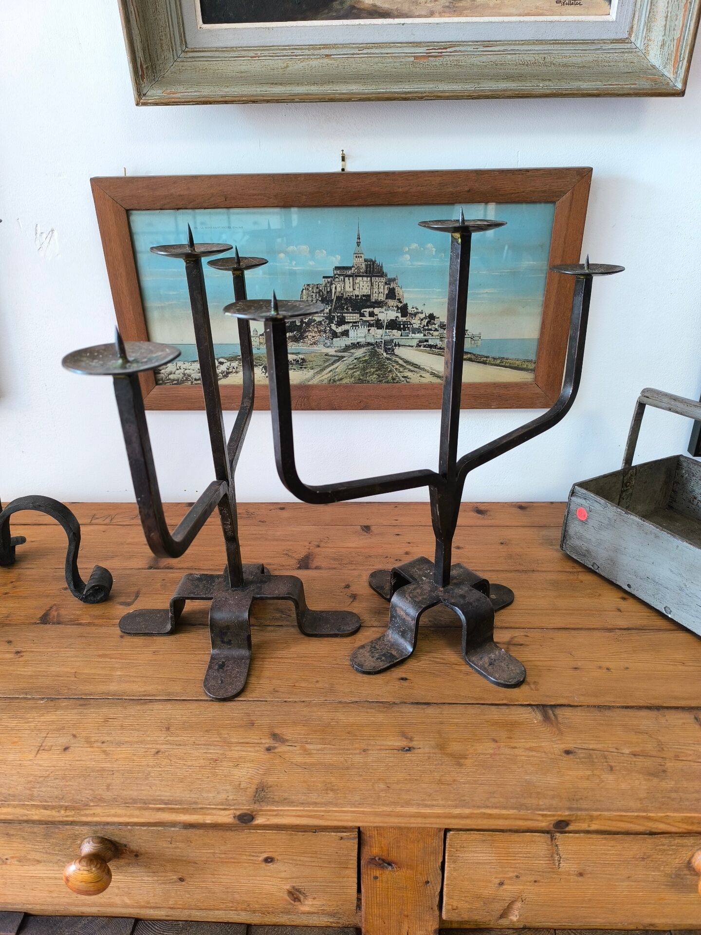 Pair of wrought iron candlesticks circa 1960