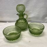 Green glass ramekin pitcher set