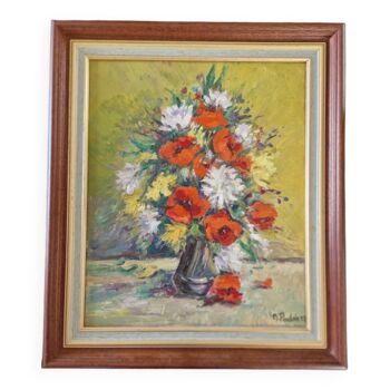 Michel Poulain (né en 1932) Huile sur toile "Bouquet de fleurs"