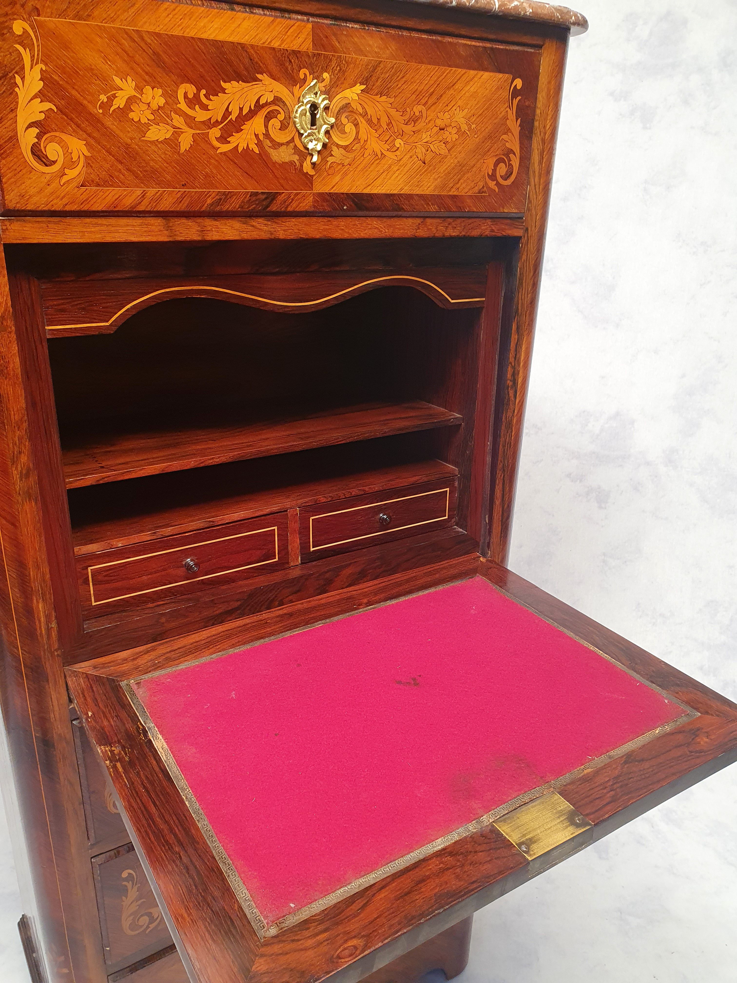 Secretary-Right Period Napoleon III - Rich Floral Marquetry - 19th - Palissandre