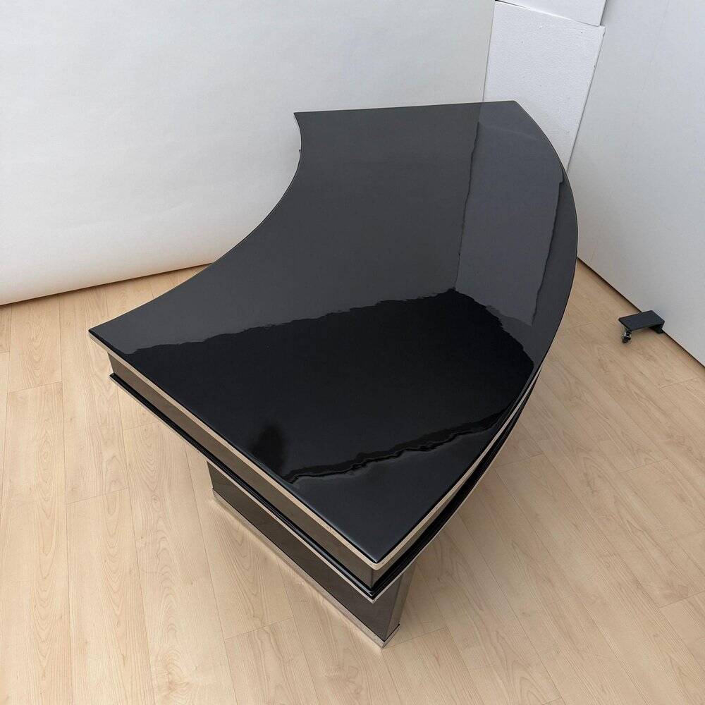 Art Deco desk in black lacquer, walnut & metal, France, 1950