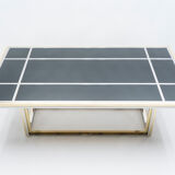 Table à manger chrome et laiton verre noir Romeo Rega 1970