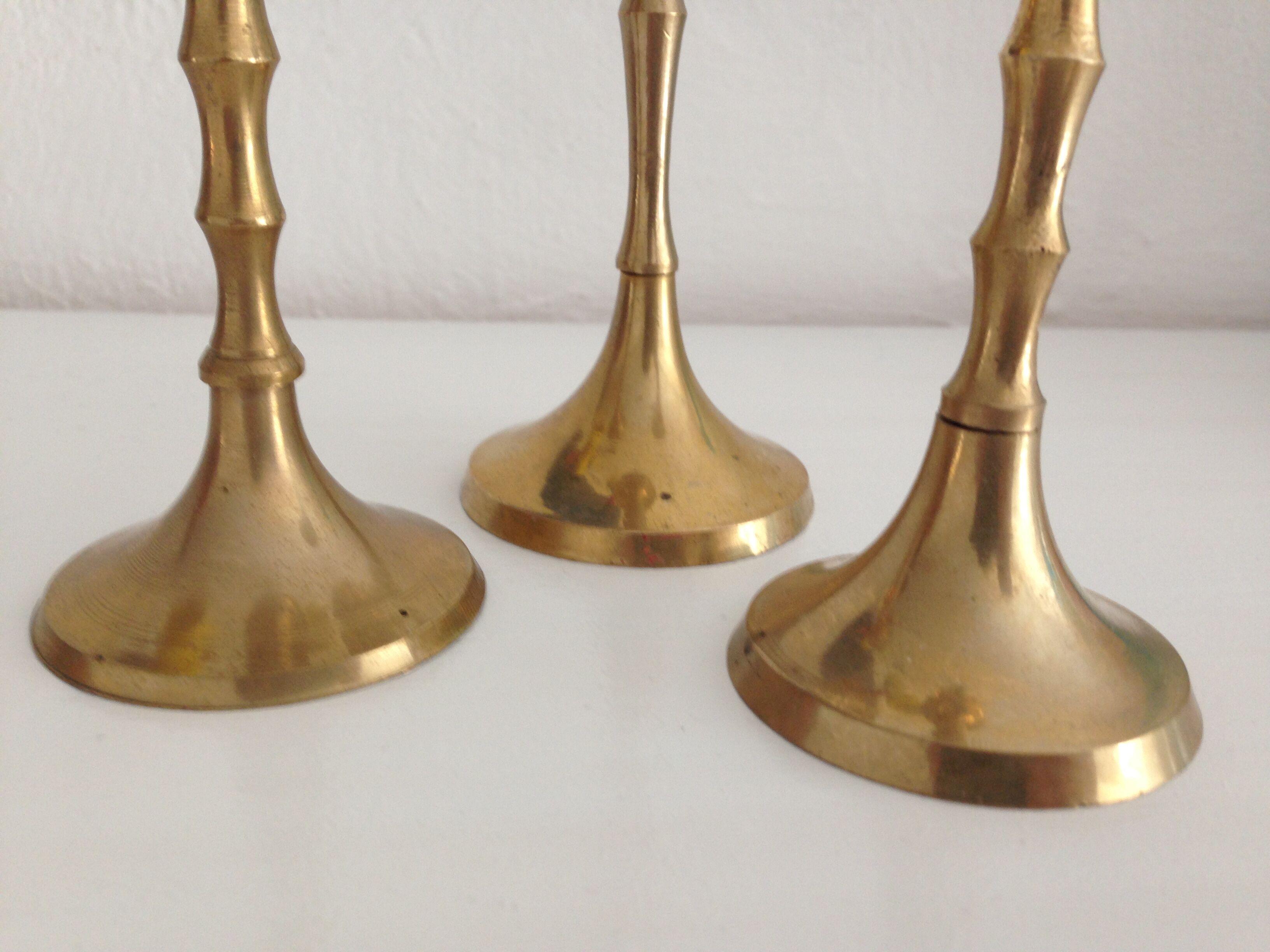 Set of 3 vintage brass candlesticks