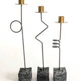 Set of 3 candlesticks | IKEA “Kräsen” from the 1980s | Steel, Brass, Granite