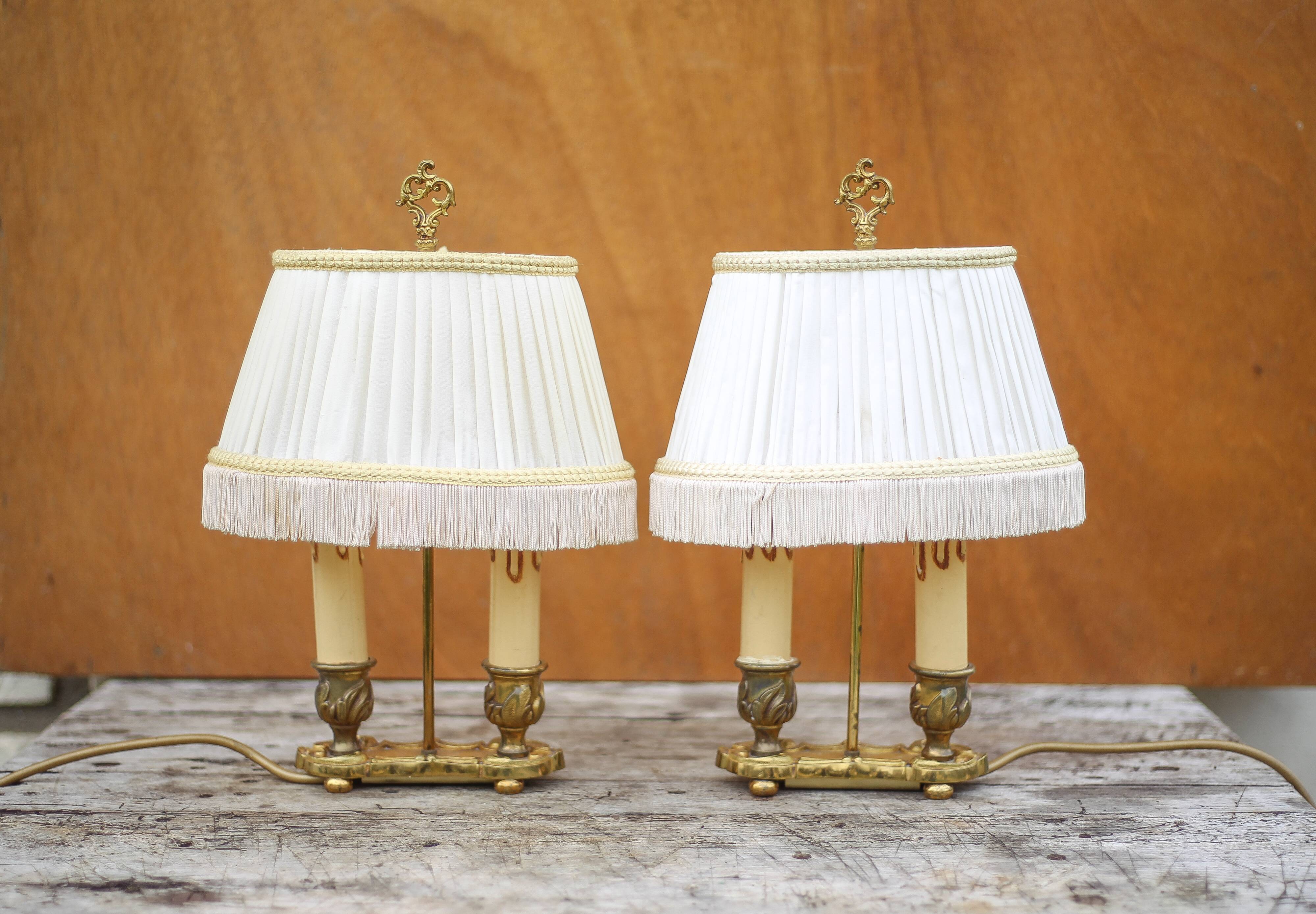 Pair of Bouillotte lamps Lucien Gau Paris, bronze lamp, bedside lamp
