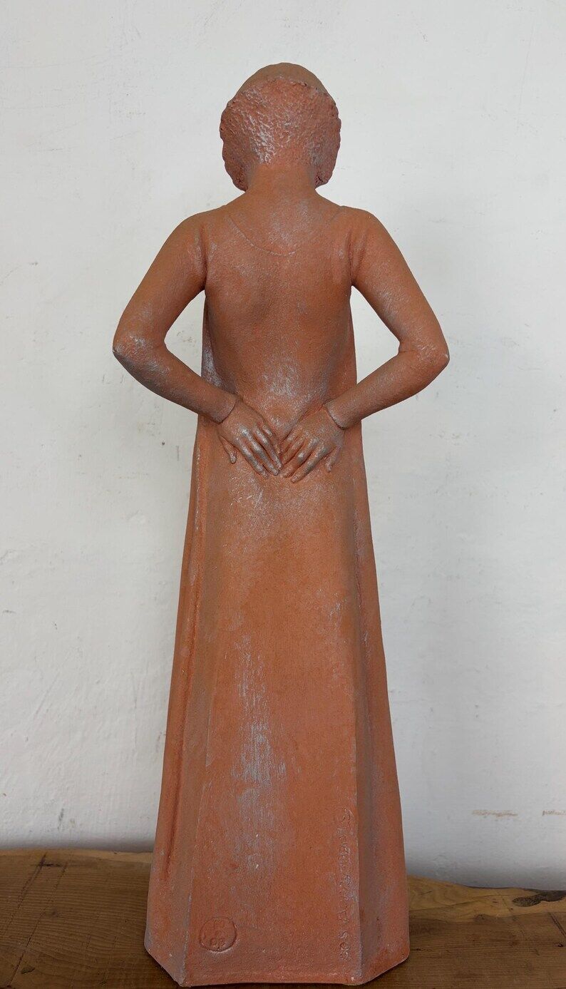 Vintage Terracotta Pregnant Woman Sculpture – Mid-Century Style Maternity Art Figurine