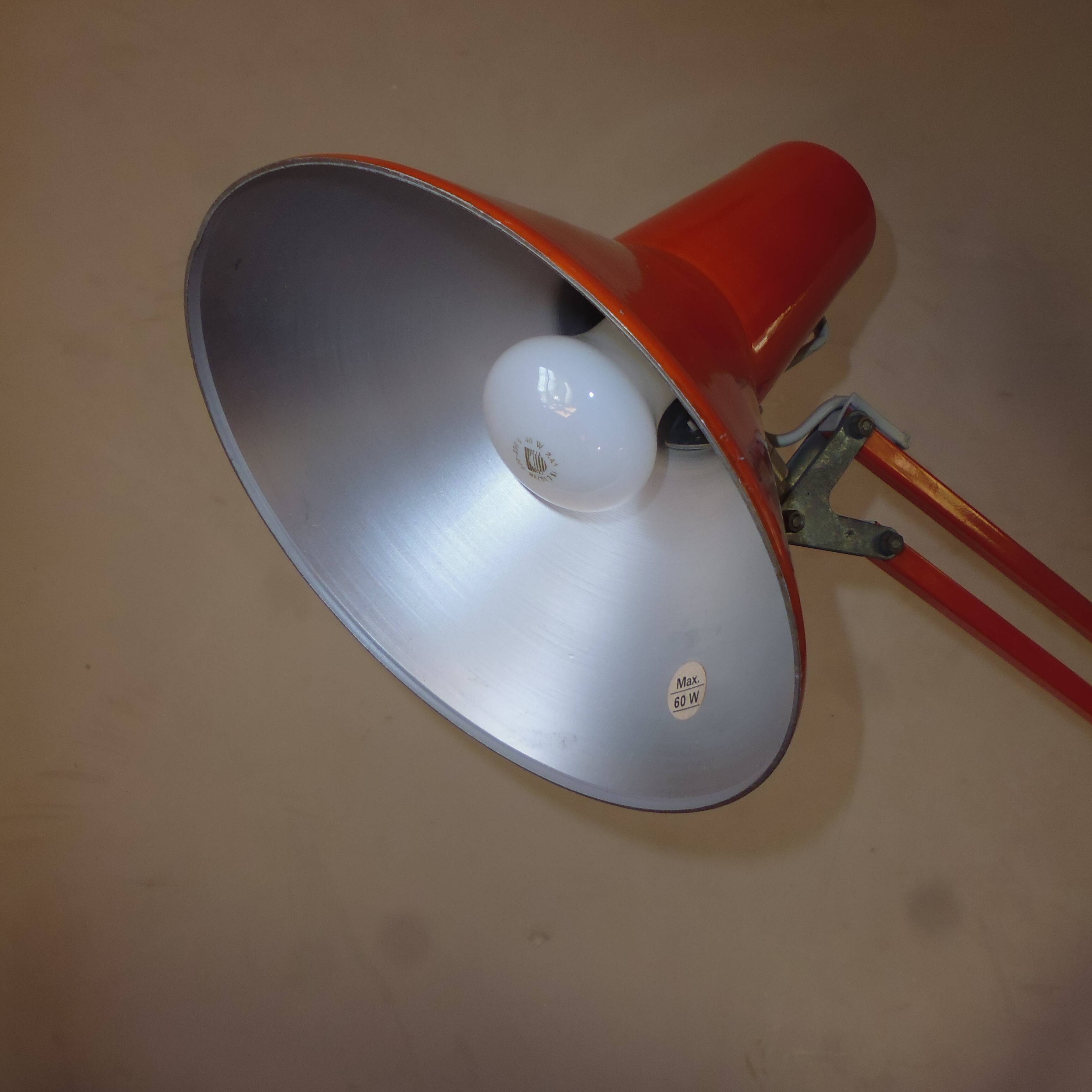 Danish orange workshop lamp from the 70s