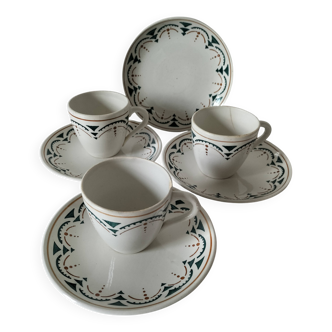 Ensemble de 3 tasses et soucoupes K&G Lunéville – modèle Succao, années 192