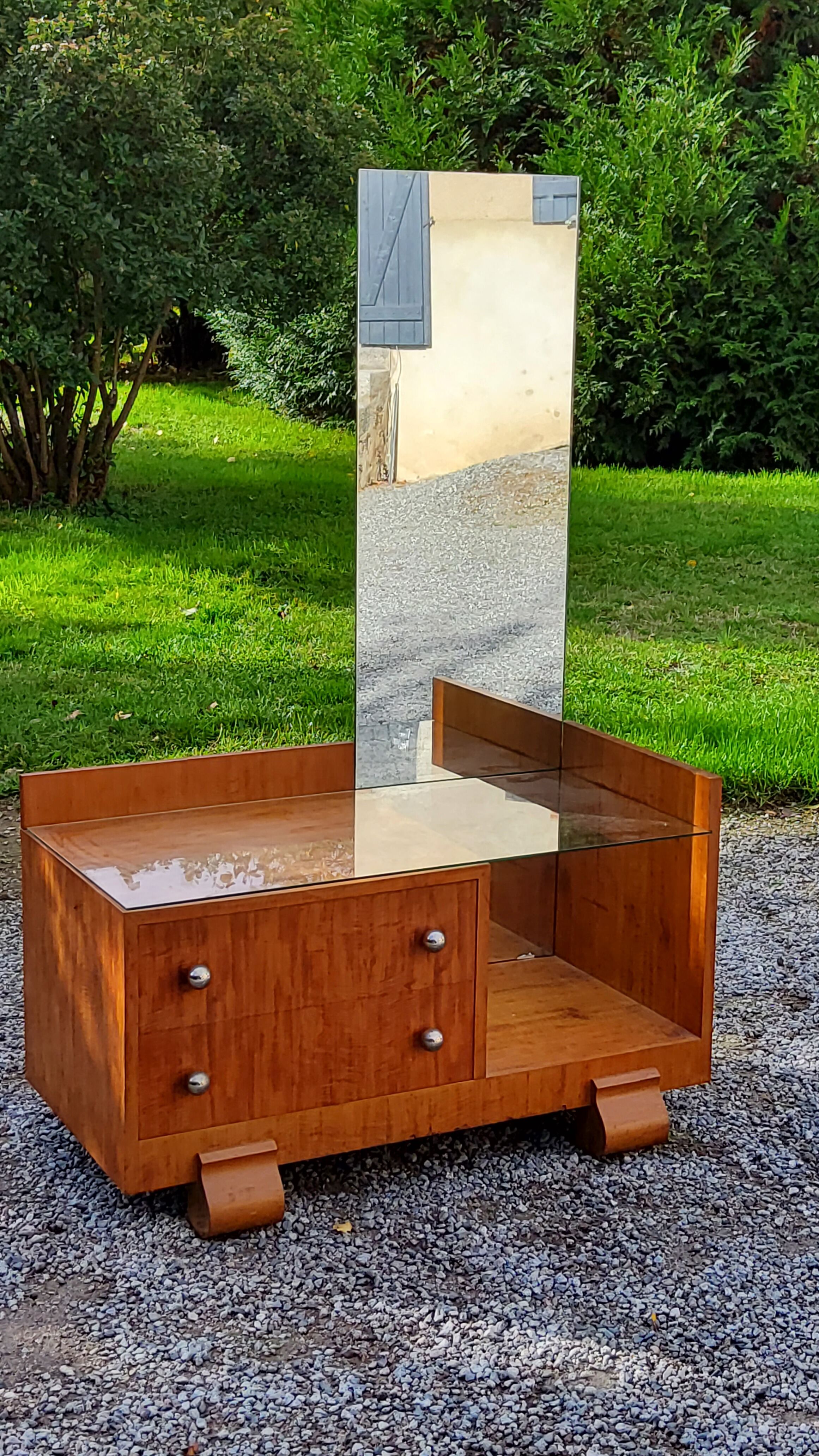 Coiffeuse art déco en acajou blond doré des années 30