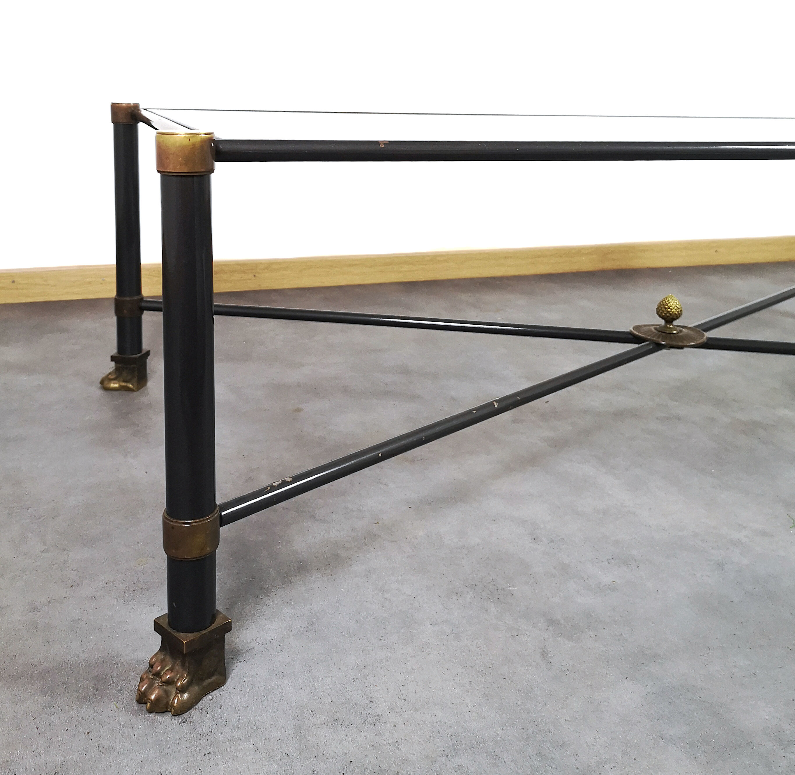 Vintage table, brass glass metal, circa 1950