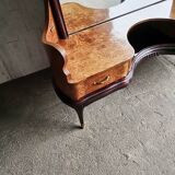 Italian Mid-Century brown wooden and brass dressing table with large mirror, 1950s.