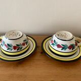 2 cups and 2 saucers in excellent condition, Faïence HB Quimper, 1960