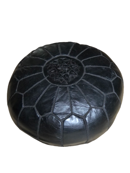 Moroccan pouf black leather