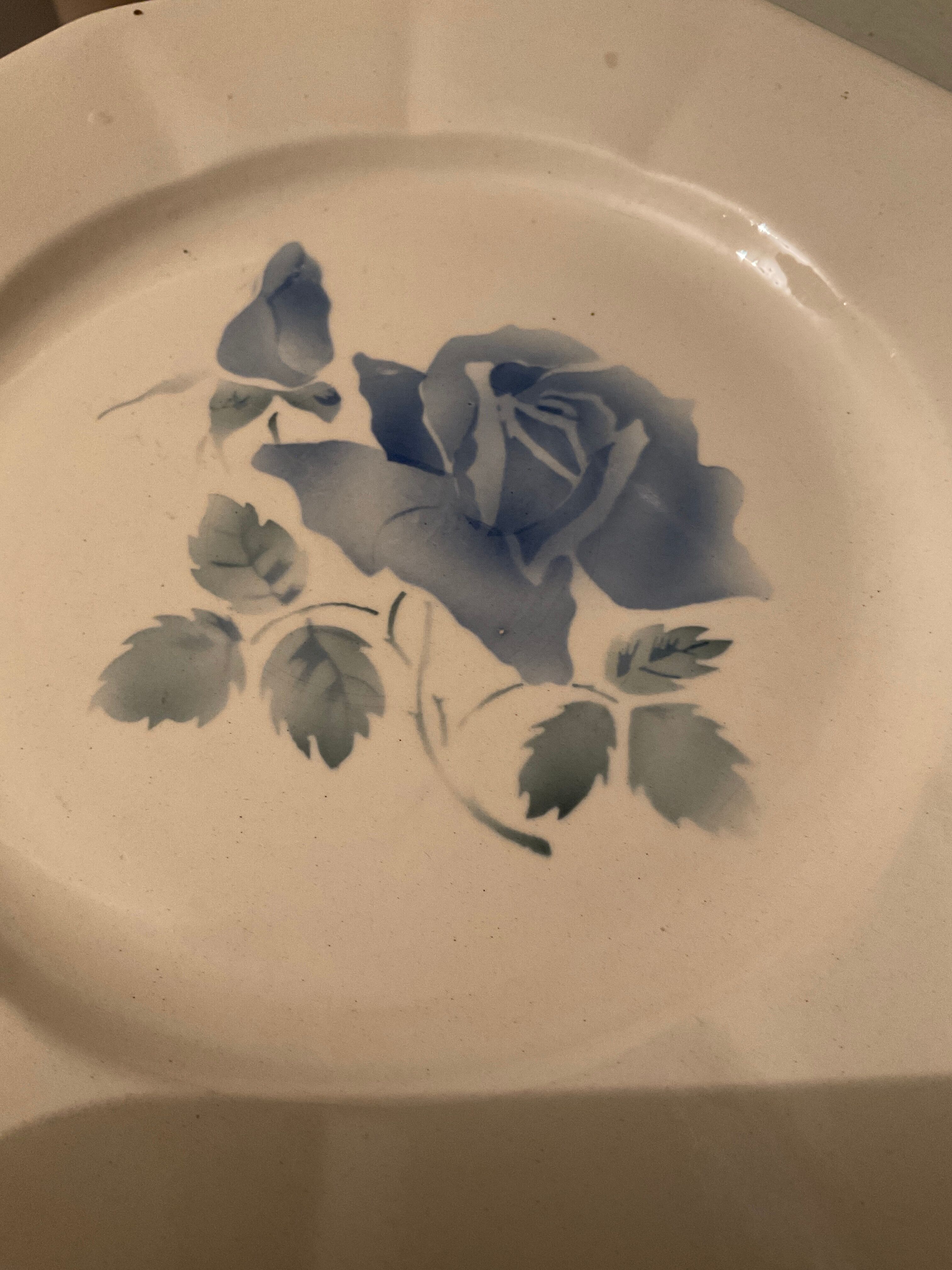 6 plates blue rose décor Digoin sarreguemines