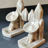Mexican Bookends in Sombrero/Dozing Against Cactus. Made of onyx.
