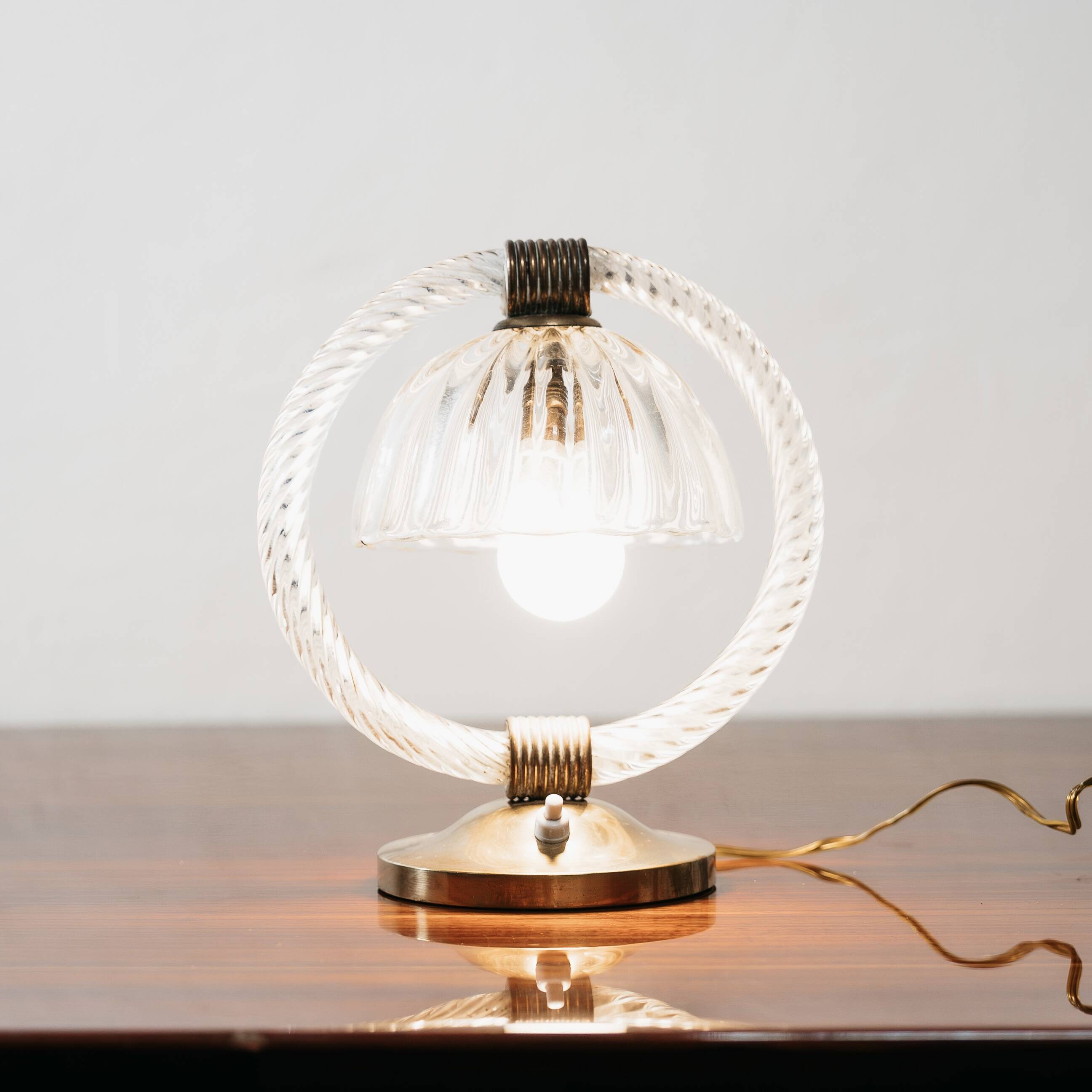 Barovier & Toso paire d'abat-jour en verre de Murano et en laiton des années