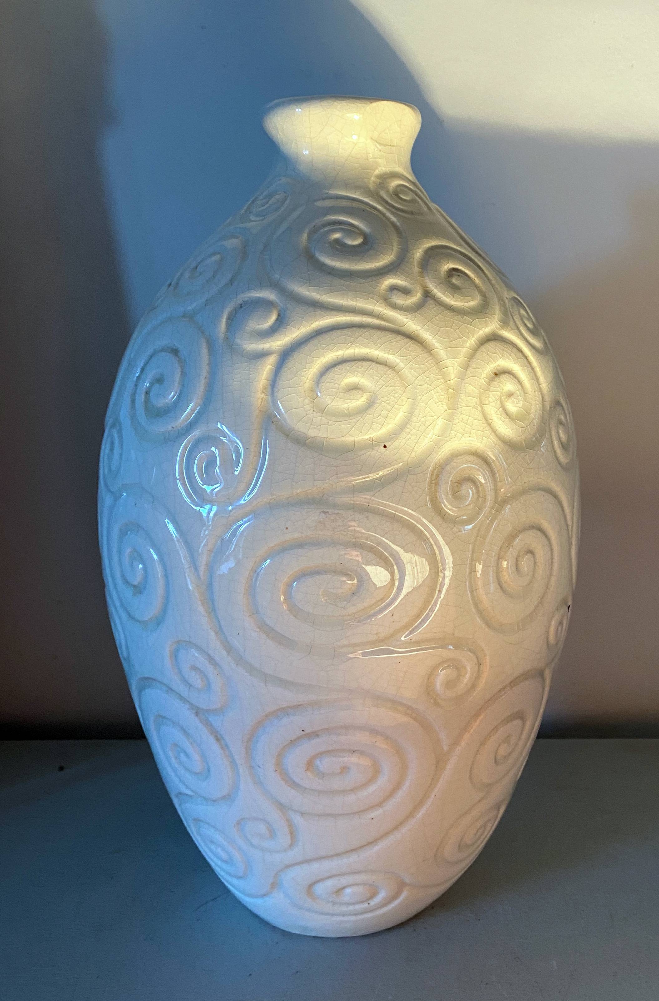 Art Deco Saint-Clément vase signed Olive Engraved 1920-1930 ovoid France