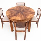 Art Deco dining set, table et 4 chairs, Poland, 1940s