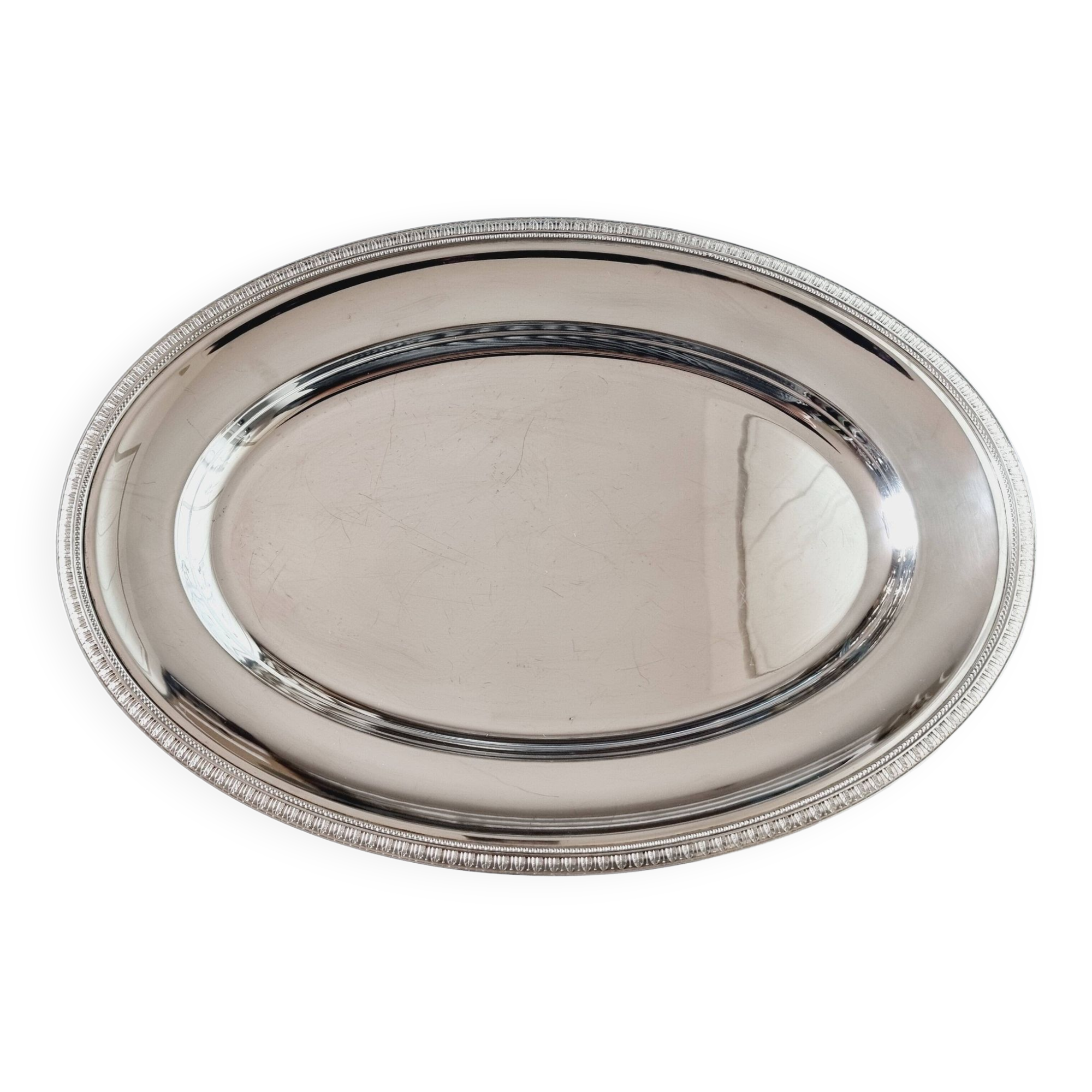Oval silver metal tray Christofle Gallia Malmaison model