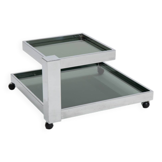 Serving bar cart in chrome and smoked glass, 1970s