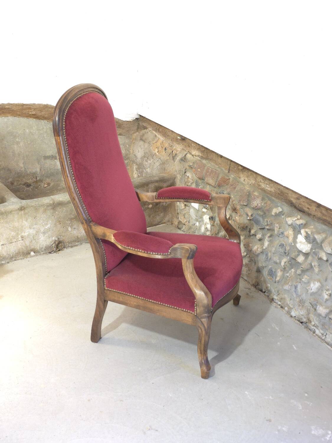 Voltaire red velvet armchair