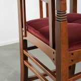 Set of two Art Nouveau design dining chairs with  red fabric upholstery