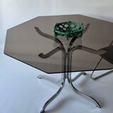 Smoked glass and chrome metal dining table 1970