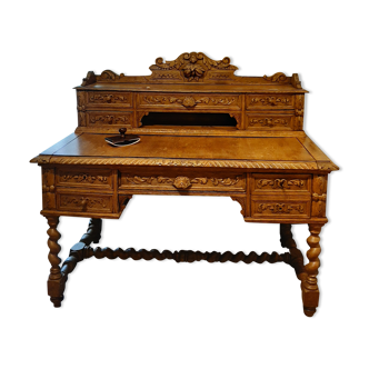 Tiered desk, Louis XIII style in light oak