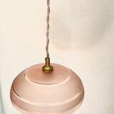 Pink glass suspension, fabric cable, ceramic ceiling lamp
