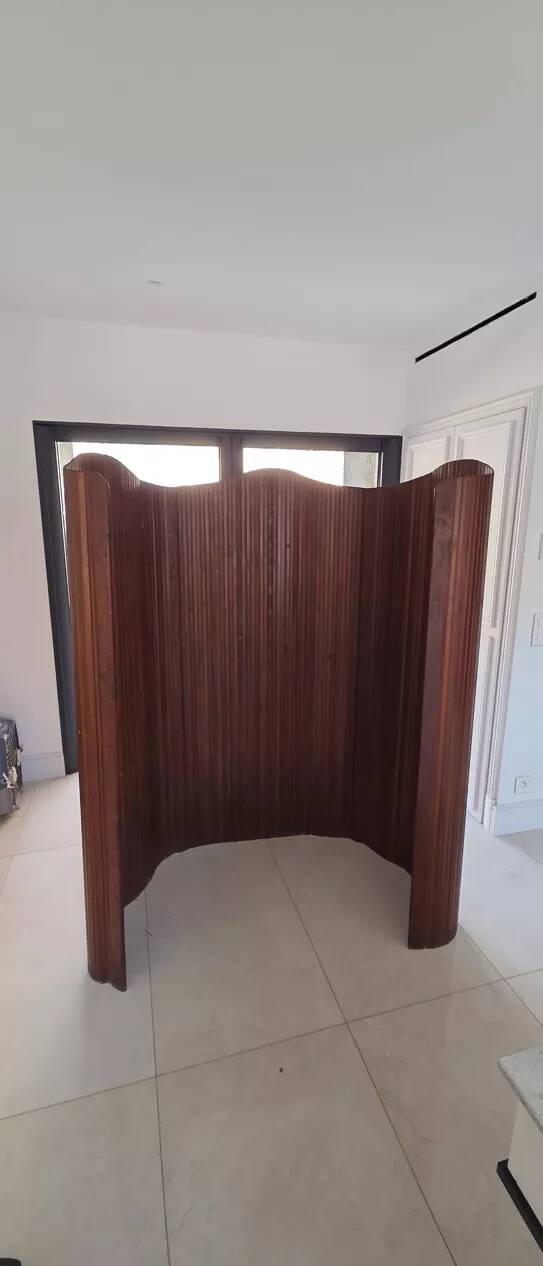Authentic Baumann folding screen in curved wood - vintage sculptural model