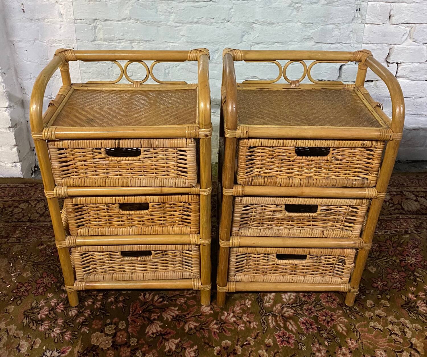 Pair of vintage rattan bedside tables from the 70s