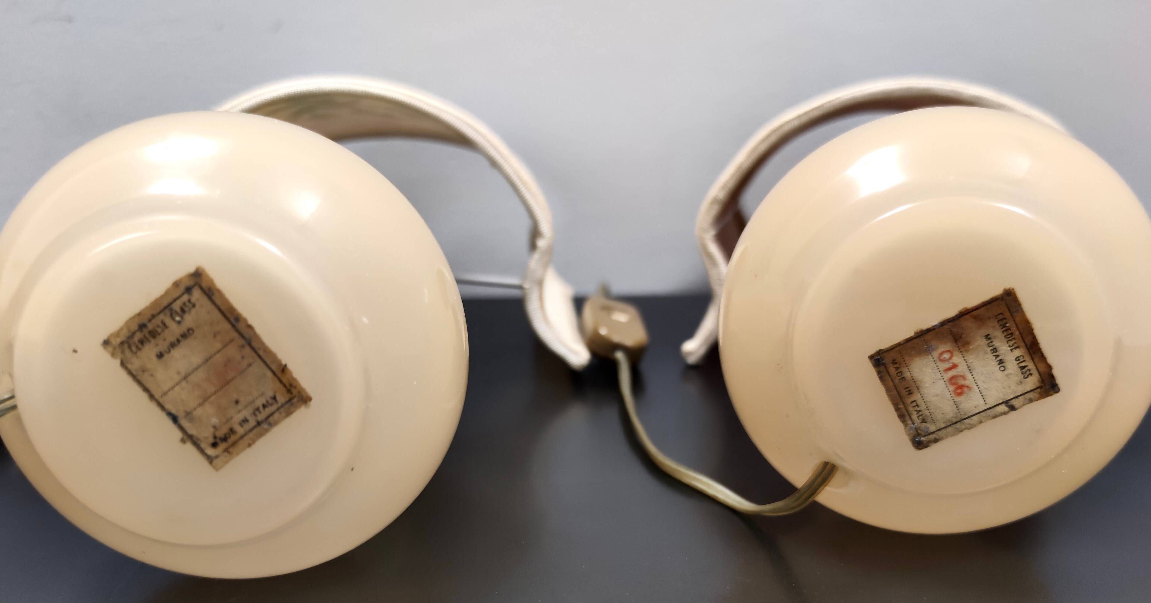 Pair of Murano Glass Table Lamps by Gino Cenedese with Floral Lampshades