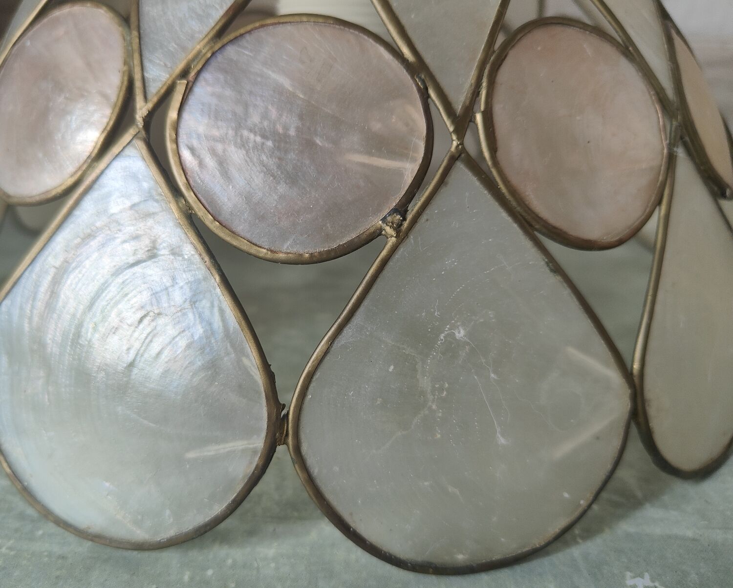 Vintage mother-of-pearl and brass pendant lamp