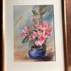 Watercolor painting m. buffeteau bouquet flowers signed & frame gilded wood vintage