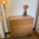 Vintage chest of drawers with oak veneer and gold handles
