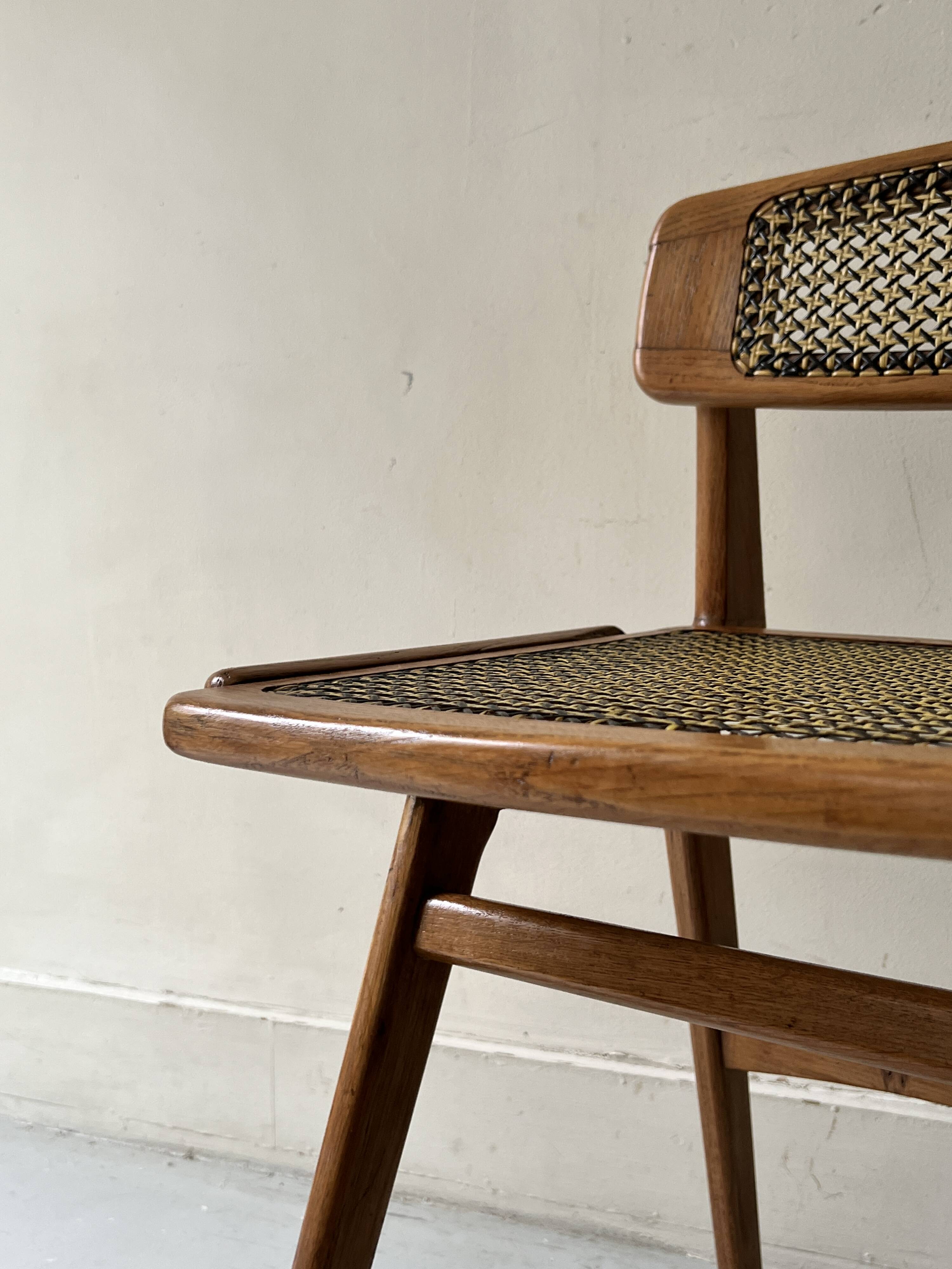 Teak wood and cane chair design, SNA Roset / Landault 1950-60