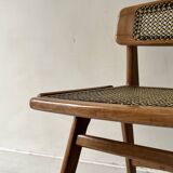 Teak wood and cane chair design, SNA Roset / Landault 1950-60