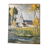 Oil on canvas - Village on the Beuvron