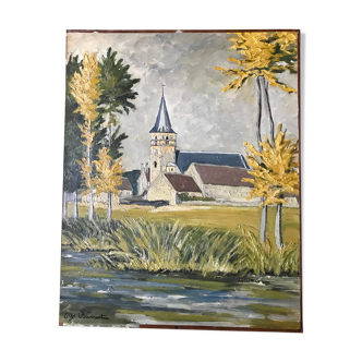 Oil on canvas - Village on the Beuvron