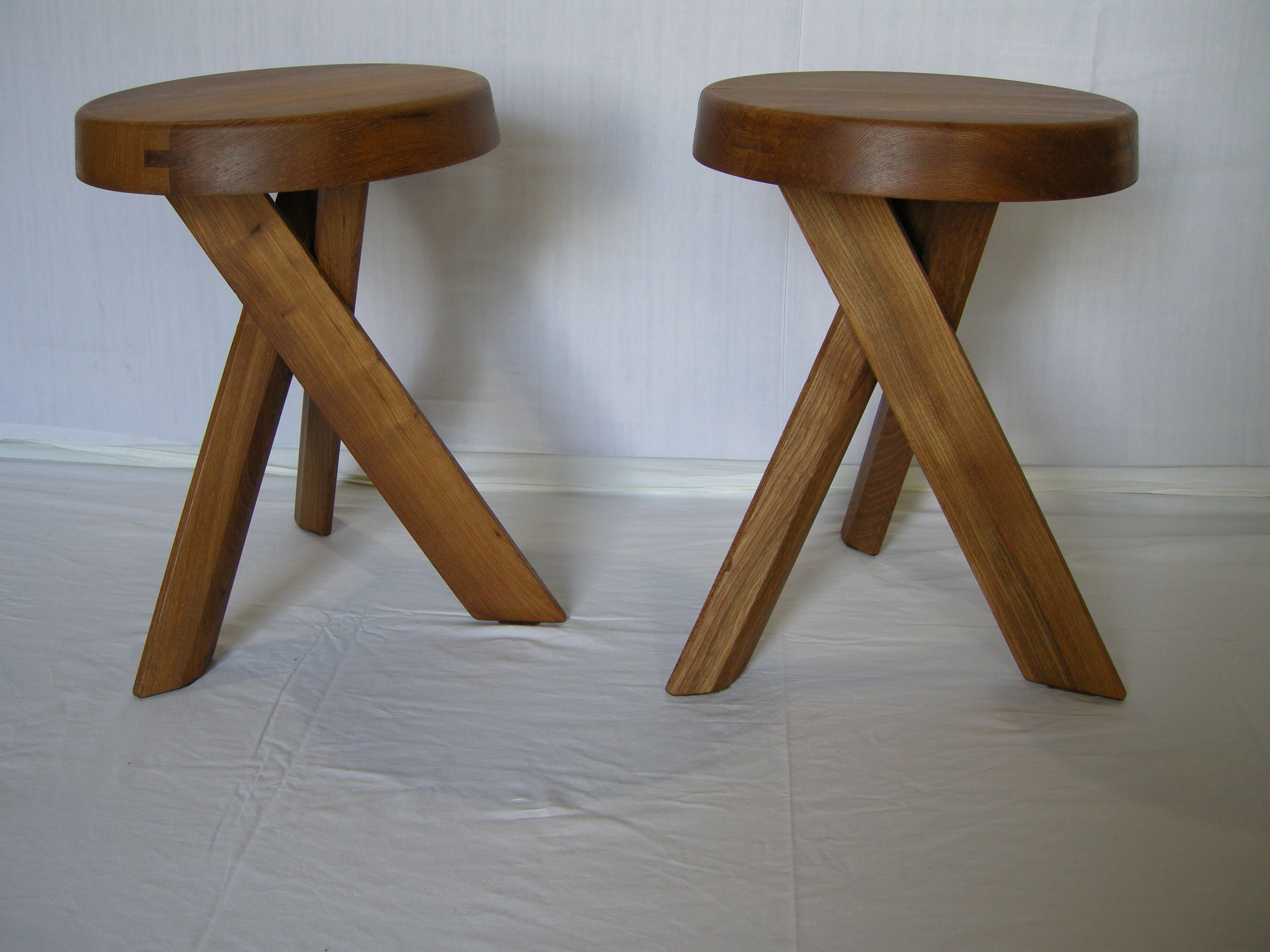 Pair of Pierre Chapo elm stools S31