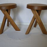 Pair of Pierre Chapo elm stools S31