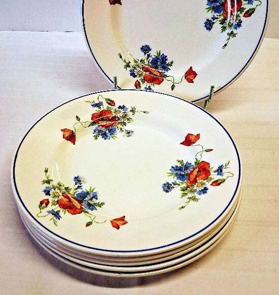 6 flat plates from Salins les Bains, "Poppies" pattern, in very good condition