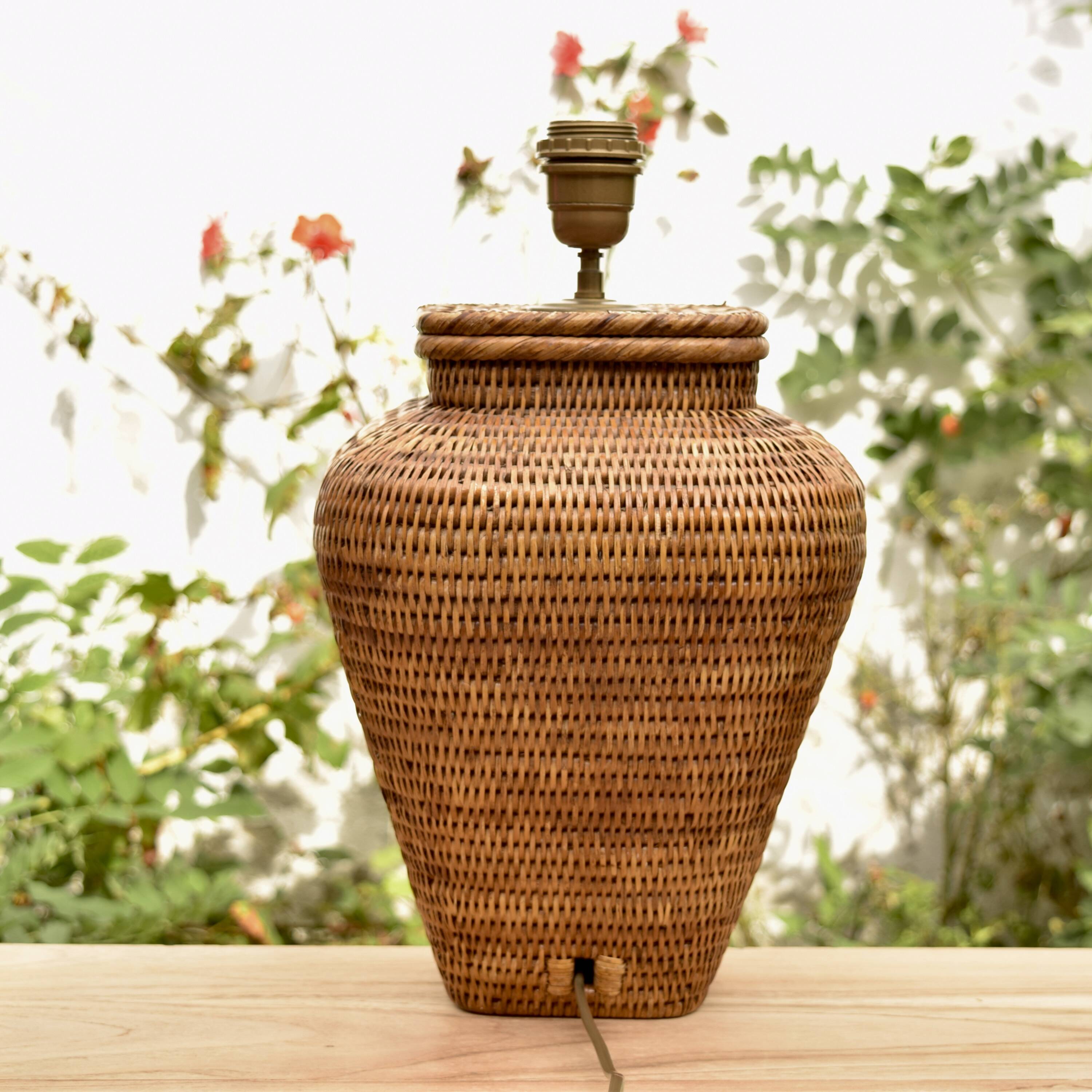 Vintage wicker and brass lamp base