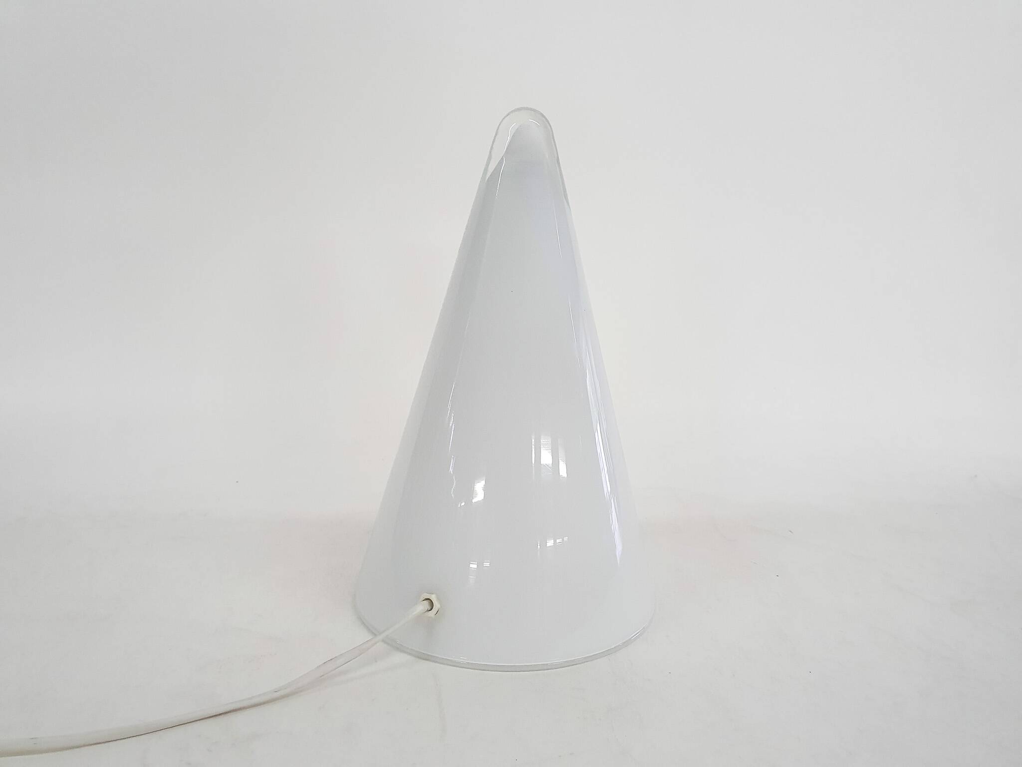 Milk glass pyramid table lamp "Teepee" by SCE France