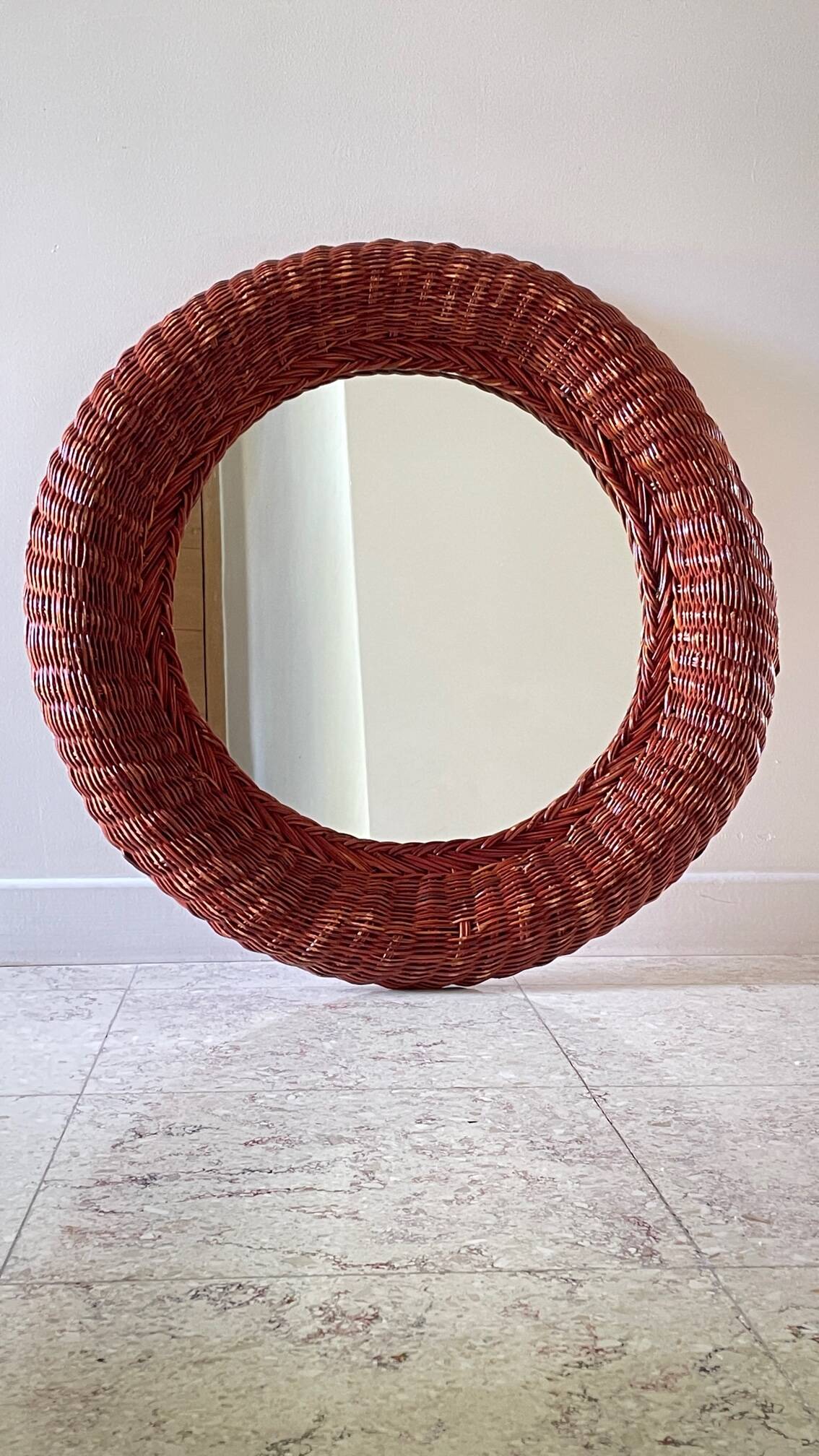 Round rattan wall mirror 1970s/80s
