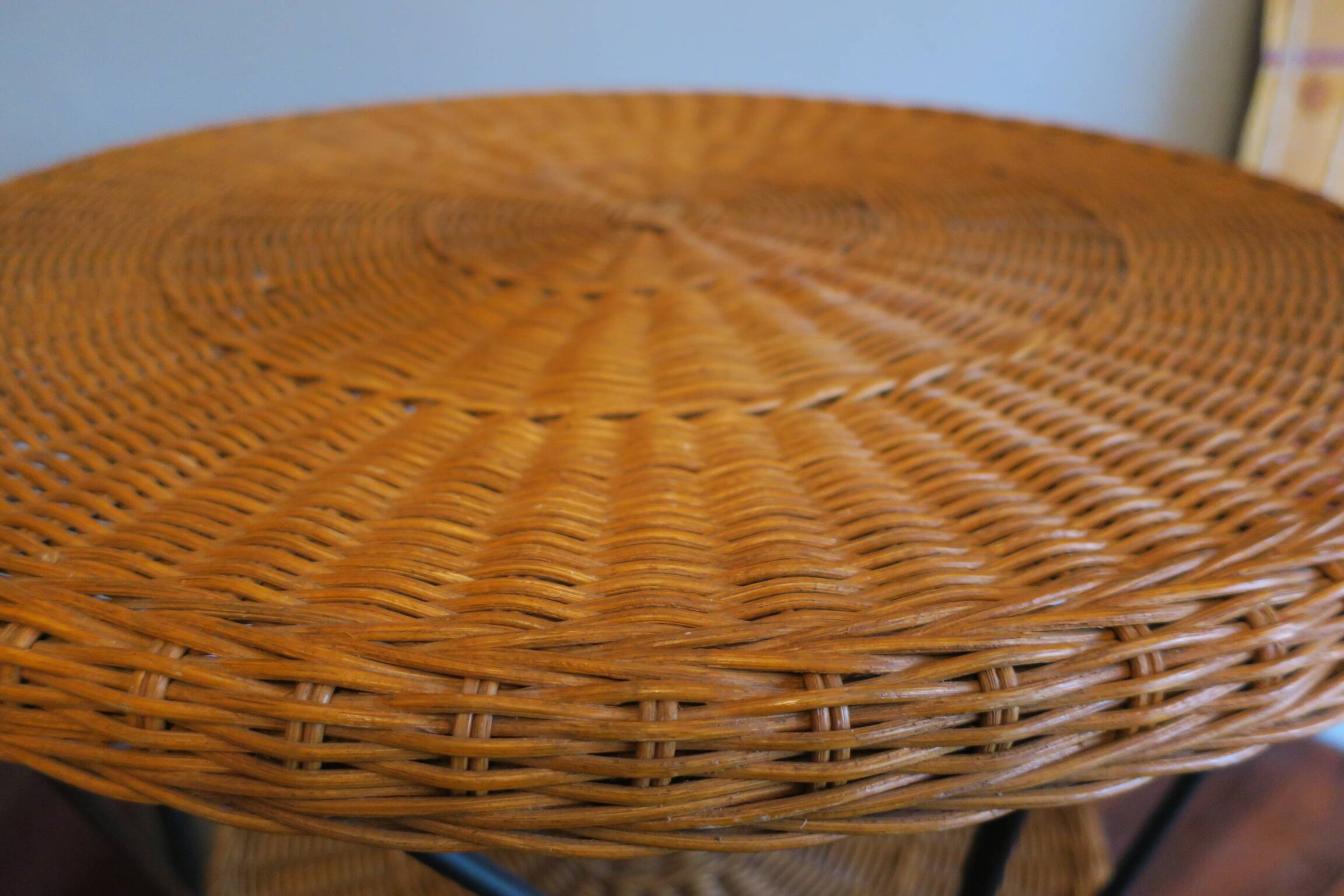 Mid century rattan and iron 2-level coffee or wine table, 1960s