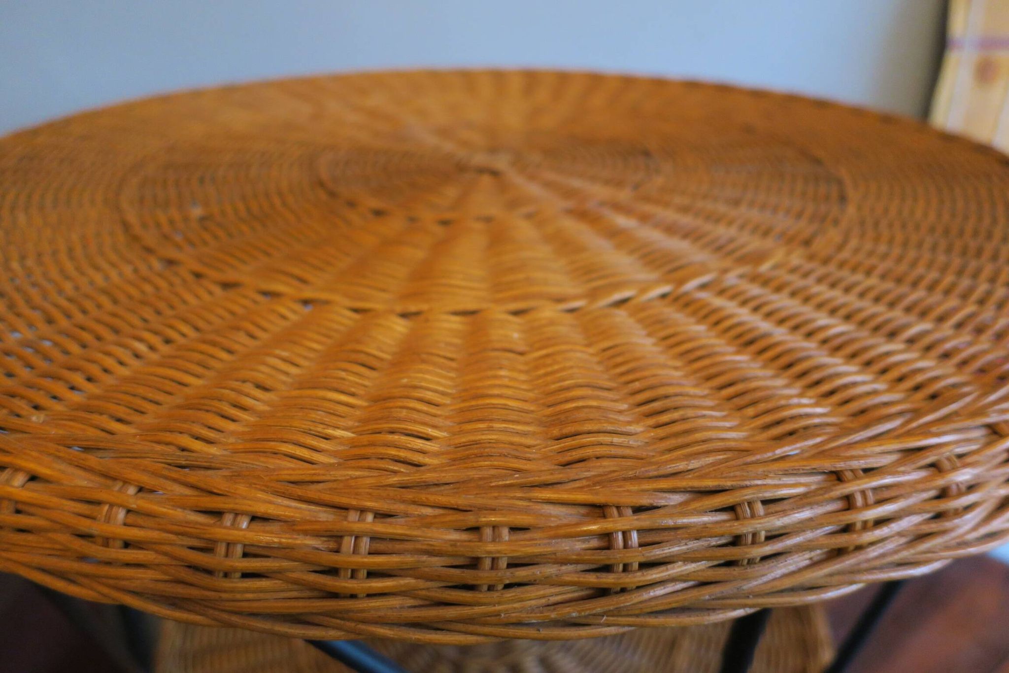 Mid century rattan and iron 2-level coffee or wine table, 1960s